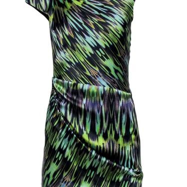 Karen Millen - Green & Purple Print Sleeveless Cowl Neck Sleevess Dress Sz 6
