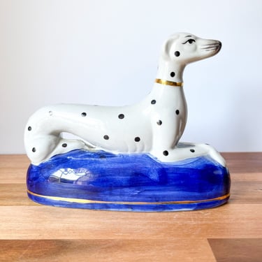 Vintage Staffordshire Style Whippet Dog. Antique Ceramic Dalmatian Figurine. Grandmillennial Grayhound Dog Figurine on Pillow. 