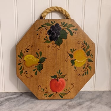 Vintage Wooden Handpainted Fruit Trivet Kitchen Decor 