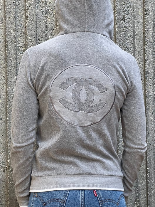 Vintage CHANEL CC Logo Monogram Zip Up HOODIE Jacket Moonstone Vintage Los Angeles CA
