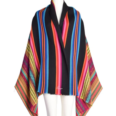 Kenzo Vintage AW 1991 Vibrant Multicolor Black Large Wool Blanket Scarf