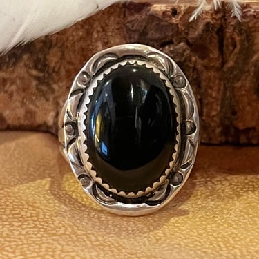 LIKE MIDNIGHT Navajo Silver and Onyx Ring | Large Statement Black and Sterling Silver | Navajo Native American, Southwestern | Size 9 