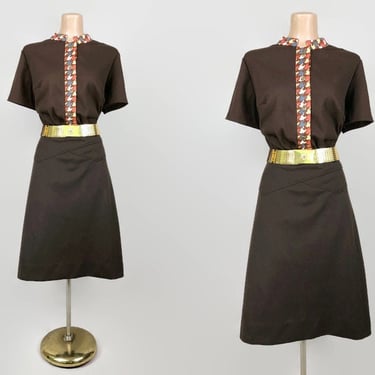 VINTAGE 70s Espresso Brown 2 Piece Skirt and Blouse Set by Cos Cob Plus Size 18 | 1960s 1970s MOD Dress Set Volup Separates vfg 