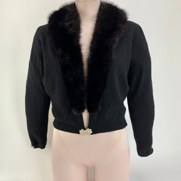1950's Cashmere Sweater with Mink Collar - 100% Pure Cashmere - PRINGLE Made in Scotland - Women's 36 - Tailored Small to Medium 