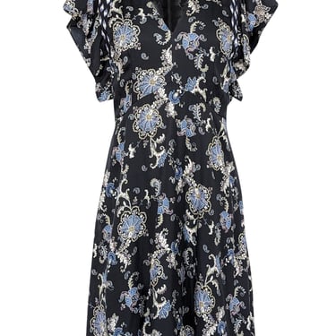 Rebecca Taylor - Navy w/ Blue, Purple, & White Paisley Print Silk Blend Dress Sz 2