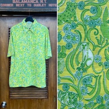 Vintage 1960’s “Lilly Pulitzer” Animal Jungle Mod Pop Art Knit Pullover Shirt, “Men’s Stuff” Label, 60’s Vintage Clothing 