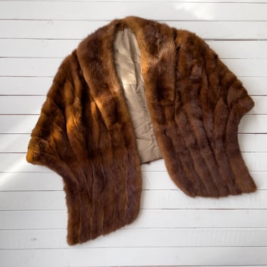 mink stole | 50s 60s vintage auburn reddish brown mink fur shawl cape 