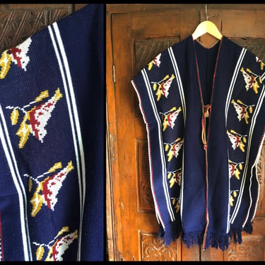 Cozy vintage ‘70s Peruvian open front blanket poncho | bohemian knit sweater cape, festival piece 
