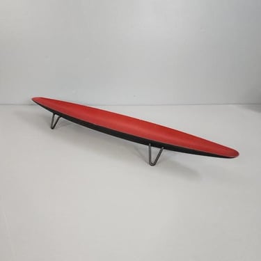 Large Black and Red Enamel Tray W/ Hairpin Legs 