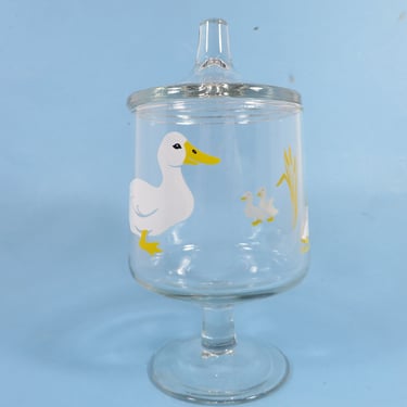 Vintage Carlton Easter Ducks Glass Pedestal Candy Jar 