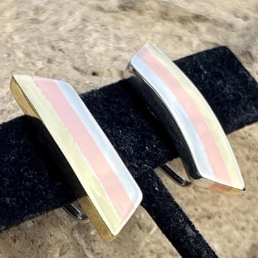 Los Castillo ~ Vintage Taxco Sterling Copper and Brass Screw Back Earrings 