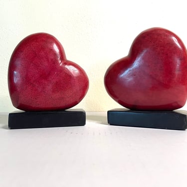 Vintage 1980s Pair of Heart Allabaster Bookends 