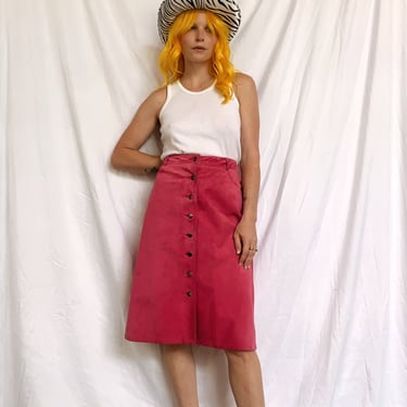 Vintage Pink Suede Button Up Skirt 