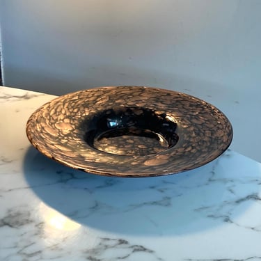 Murano console bowl in dark amethyst glass with aventurine pattern in copper color 