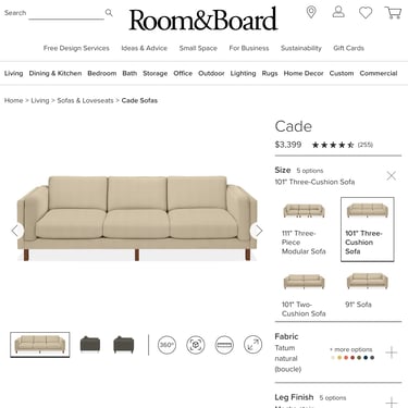 Room & Board Cade 101’’ 3-cushion sofa