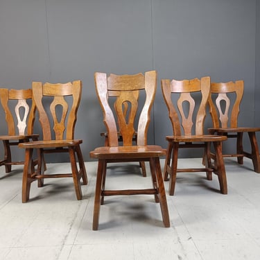 Vintage brutalist dining chairs, set of 6 - 1960s - vintage wooden chairs- brutalist chairs- mid century dining chairs - vintage chairs 