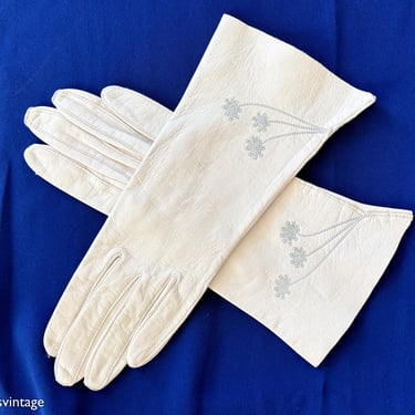 1950s Beige Leather Gloves | 50s Creme Leather Gloves | 6 1/2 