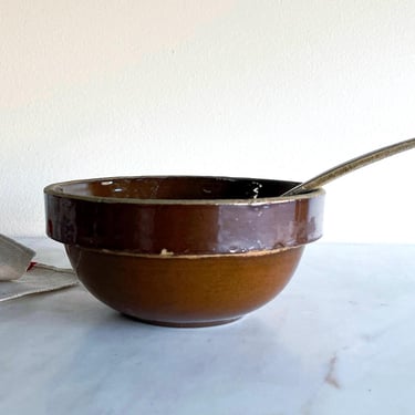 Antique Brown Stoneware Bowl 7.25” Mixing Serving Brownware Shoulder Bowl Glaze Stone Pottery Modern Farmhouse Red Wing American Wide Collar 