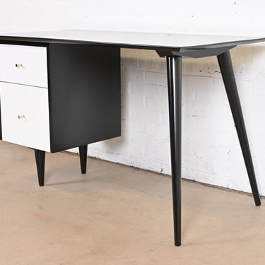 Paul McCobb Planner Group Black and White Lacquered Writing Desk, Newly Refinished