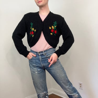 Late 70s / Early 80s Embroidered cropped cardigan 