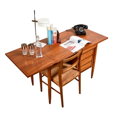 Expanding Danish Modern Teak Drop-Leaf Desk w Beautiful Details