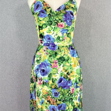 1950 - 1960s - Anita Modes - Floral Sundress - Wiggle Dress - Lined - Metal Zipper - Pin Up - Rockabilly 