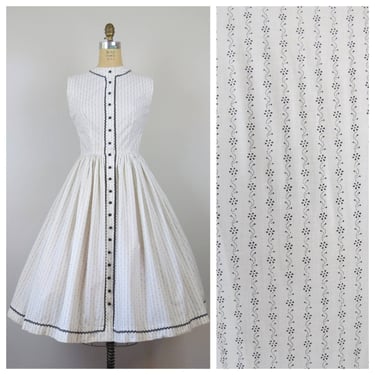 Vintage 1950s Lanz cotton dress, fit and flare, sundress, button front, calico 