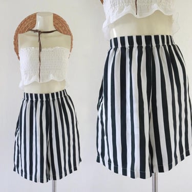 imperfect high waist stripe shorts - 30-36 - vintage womens black white trouser striped size medium usa 