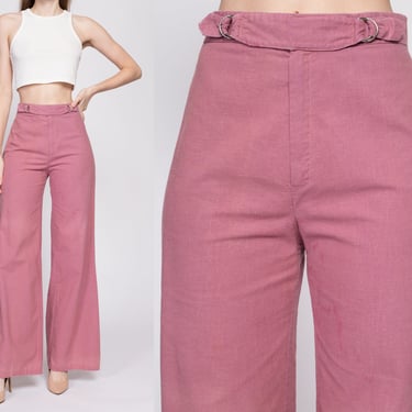 70s Mauve Cinched Waist Flared Pants - Small, 25