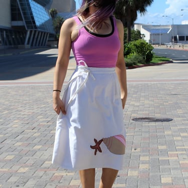 Vintage 70s Wrap Skirt, Small Women, Cotton, Vintage Wrap around, seashell appliques 