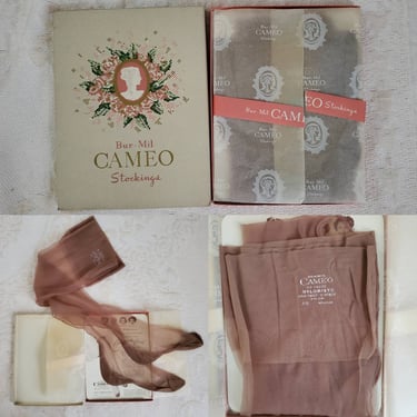 1940's Bur-Mil Cameo Seamed Stockings Two Pair - Never Worn, In Original Box - Deadstock NOS Hosiery - 40's Lingerie 