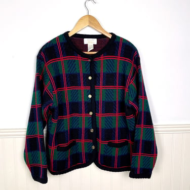 Vintage 1990s red, blue and green plaid sweater jacket - size large 