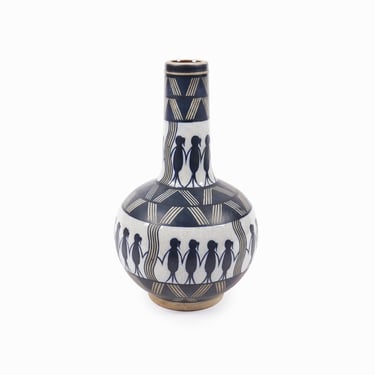Vintage Ceramic Vase Navy Blue White 