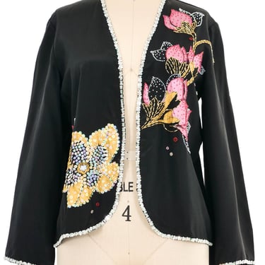 Black Embellished Painted Silk Jacket