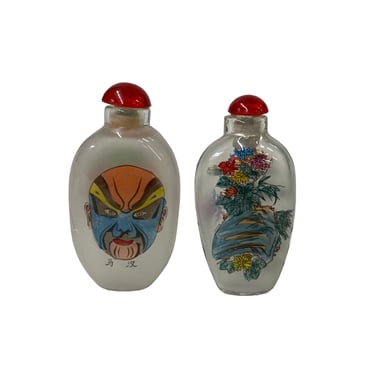 2 x Chinese Glass Snuff Bottle Oriental Scenery Mask Graphic ws2780E 