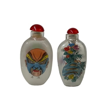 2 x Chinese Glass Snuff Bottle Oriental Scenery Mask Graphic ws2780S