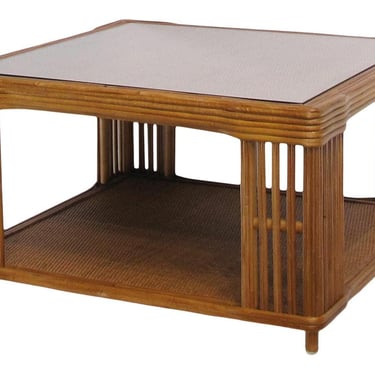 Restored Large Modern Presidents Stick Reed Rattan Nantucket Coffee Table 