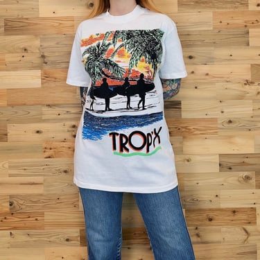 80's Vintage Trop'x Travel Vacation Novelty Print Tee Shirt T-Shirt 