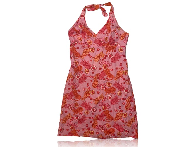 90s Lilly Pulitzer Halter Dress Tiger Floral Print // Pink Sun Rad