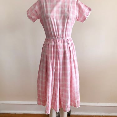 Pink and White Plaid Midi Dress by Lanz - 1950s 
