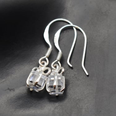80's sterling crystal Xmas present kitsch dangles, 925 silver glass & rhinestone gift box earrings 
