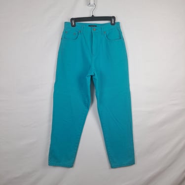 Vintage 90s Cyan Blue High Rise Jeans, Size 30 Waist 