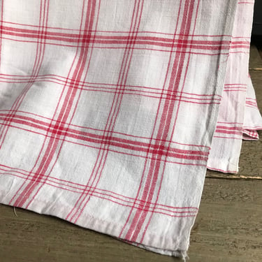 French Country Tablecloth, Red Check Linen, Picnic, Mid Century, 61 x 52 