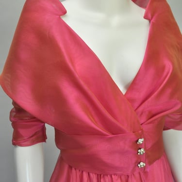 Vintage 1980s Shimmery Pink Formal Chiffon Party Maxi Dress M/L 