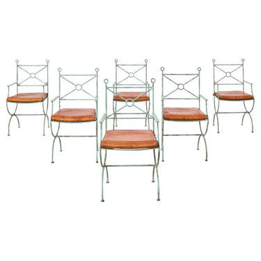 Set of Six Spanish Style Iron Curule Garden Dining Chairs