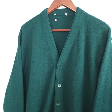 vintage cardigan / green cardigan / 1970s green acrylic knit Kurt Cobain grandpa cardigan Large 