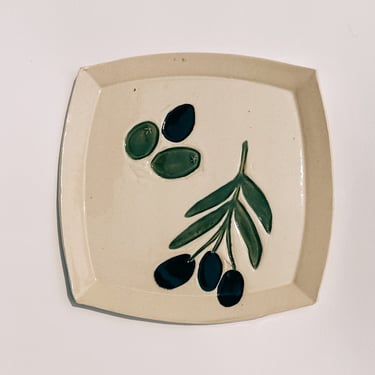 ceramic dish. olives 01. trinket or serving tray. glazed stoneware. 7 inch plate. charcuterie, cheese board, or appetizer dish. 