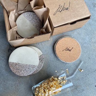 Limited Batch Sand Concrete with Rock style Accent Coaster  (Set of Four) 
