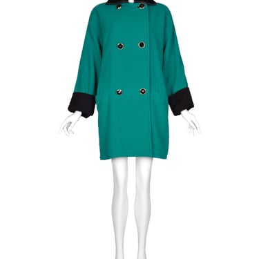 Gianni Versace Vintage 1990s Teal Wool Cashmere Shearling Collar Coat