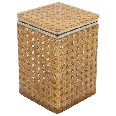 Mid Century Chrome, Lucite and Rattan Tall Box, Italy 1970s